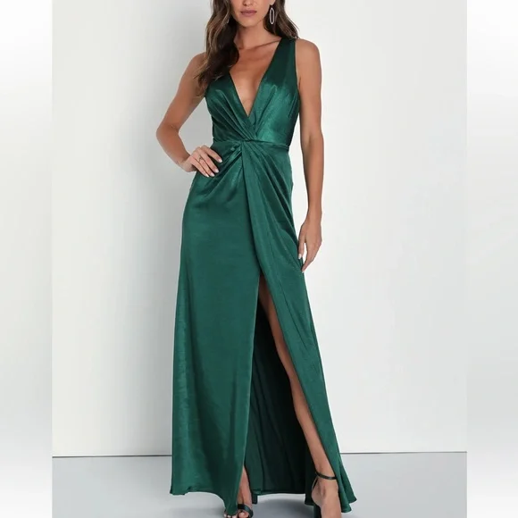 Lulus | Dresses | Lulus Perfect Refinement Emerald Green Sleeveless Satin  Maxi Dress Nwot Size Xl | Poshmark